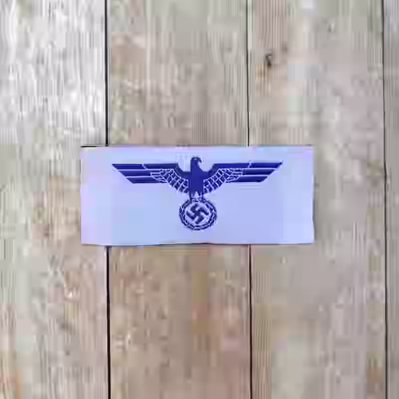 Kriegsmarine Summer Version Enlisted Men's Silk Woven Breast Eagle - WWII-era Kriegsmarine summer version enlisted men silk woven breast eagle with blue eagle on white background.
