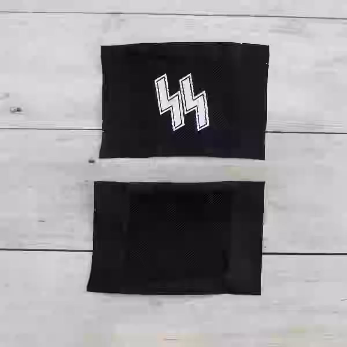 SS Enlisted Men's Rune BeVo Collar Patches - WWII-era SS enlisted men’s rune BeVo collar patches with silk-woven white runes and blank patch for field uniforms.