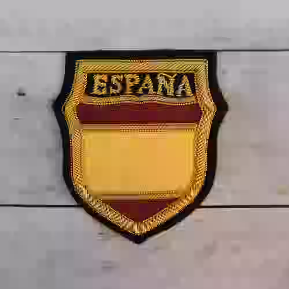 Spanish Blue Division Infantry Officer's Sleeve Shield - Hand-embroidered Spanish Blue Division officers sleeve shield with yellow and maroon on black.