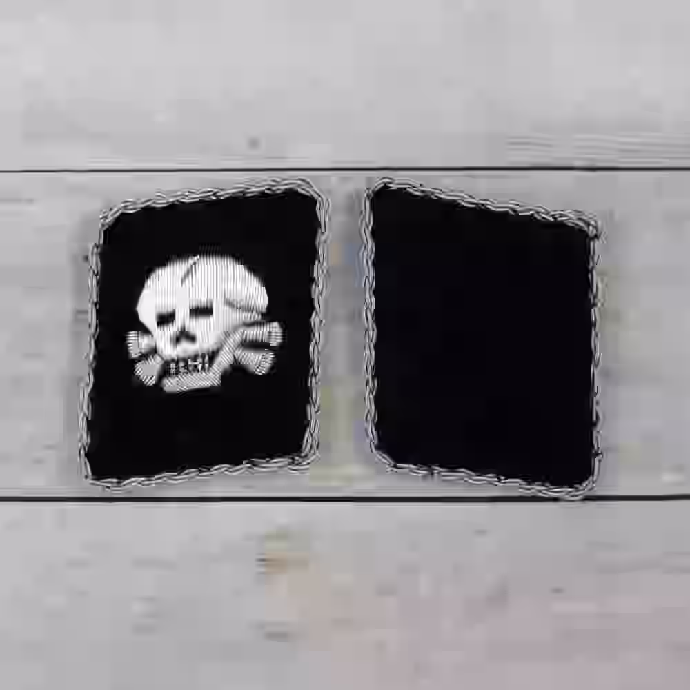 Waffen-SS Totenkopf Officer's Collar Tabs - Handmade Waffen-SS Totenkopf officers collar tabs with silver thread on black wool.
