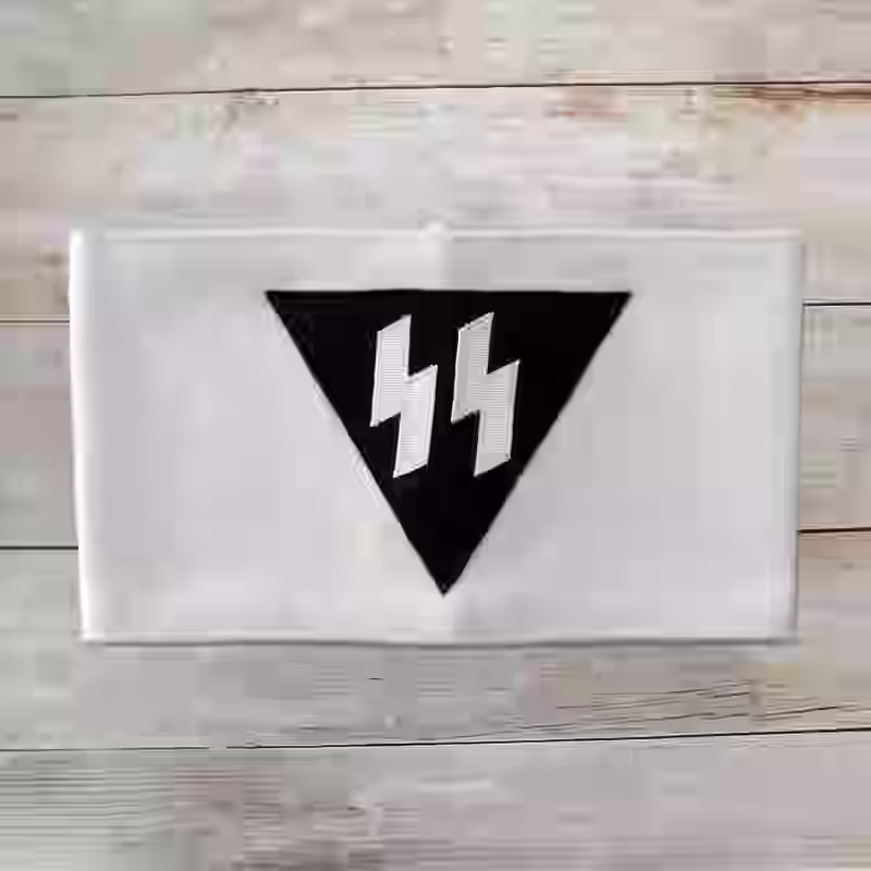 Waffen SS Volunteer Armband - WWII-era Waffen SS volunteer armband with white wool and central black triangle featuring SS emblem for non-German volunteers.