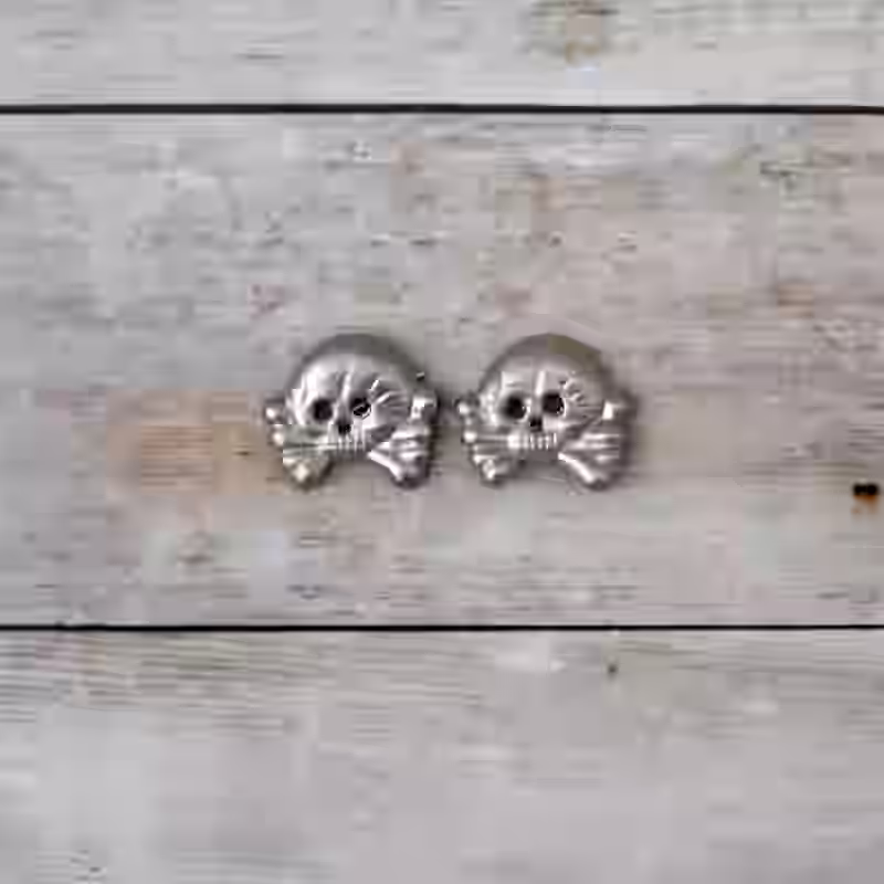 Wehrmacht Panzer Metallic Skulls for Collar Tabs - WWII-era metallic Panzer skulls for collar tabs, representing the 3rd SS Panzer Division Totenkopf, sold per pair.