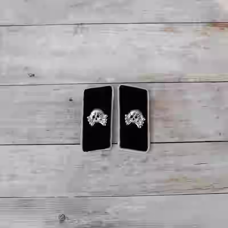 Panzer Hermann Göring Enlisted Men's Collar Tabs - WWII-era Panzer Hermann Göring enlisted men collar tabs with black wool, metal skulls, and white piping.
